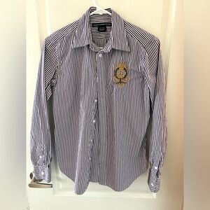 VGT Ralph Lauren sport women’s 10 purple white striped button front big logo Y2K